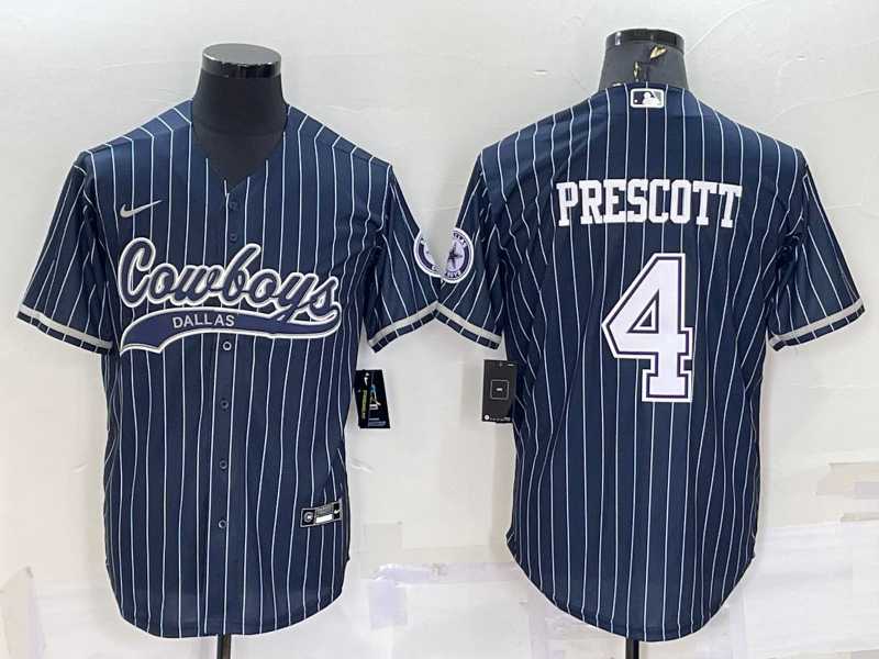 Men's Dallas Cowboys #4 Dak Prescott Navy Blue Pinstripe With Patch Cool Base Stitched Baseball Jersey,We sell and wholesale Men's Dallas Cowboys #4 Dak Prescott Navy Blue Pinstripe With Patch Cool Base Stitched Baseball Jersey on line form chian!
